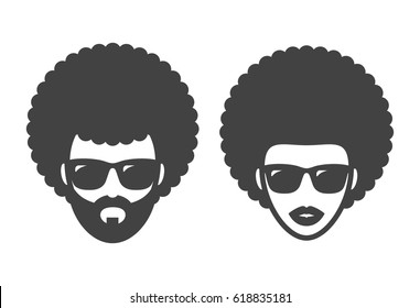 Funky woman and man in sunglasses with Afro hair svg