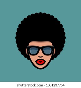 Funky woman in sunglasses with Afro hair