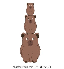 Funky Wombat pyramid. Fun circus Capybara isolated white background. Simple layout vector illustration can used template cloth decor, kids t-shirt print. Editable stroke. EPS 10