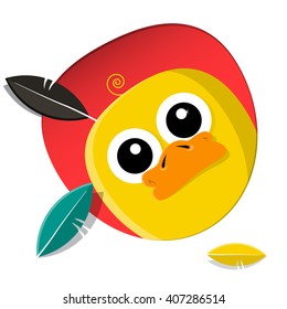 Funky Yellow Chicken Cartoon with Feathers on White Background
