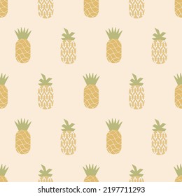 Funky yellow pineapples on a pastel yellow background, a modern flat summer pineapple background