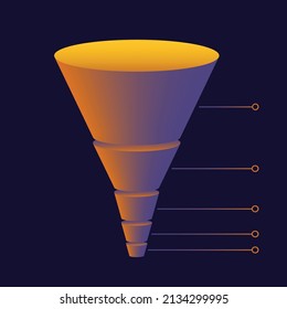 Funnel 3D diagram infographic with five segments for business presentations