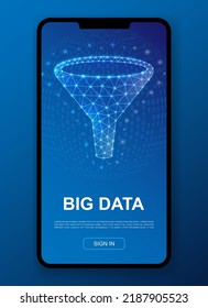 Funnel 3d polygonal symbol for UI, UX design template. Low poly Data filter illustration for mobile app design. Big data illustration concept.