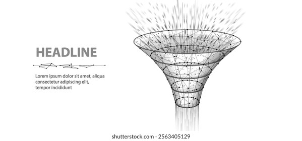 Funnel. Abstract vector 3d funnel on white. Customer conversion process, data filter, sale strategy, client flow, web marketing, lead generation, information analysis concept