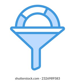 Icono de análisis de embudo en azul, uso para presentación de aplicaciones móviles del sitio web