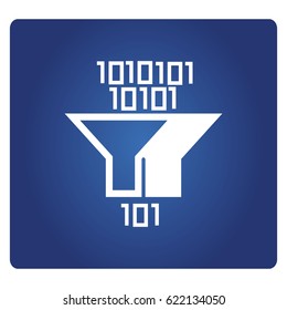 funnel and binary number icon in blue background