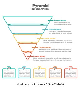 Funnel Business Pyramid Infographic With 5 Charts. Vector Illustration.