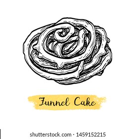 Funnel cake. Ink sketch isolated on white background. Hand drawn vector illustration. Retro style. svg
