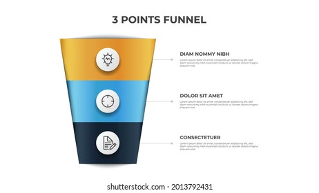 Funnel Chart With 3 Points, Infographic Element Template Vector, Can Be Used For Marketing, Sales, Process Flow