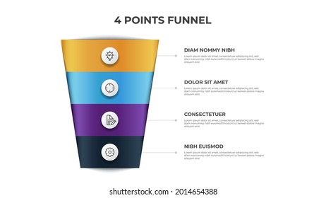 funnel chart with 4 points, infographic element template vector, can be used for marketing, sales, process flow