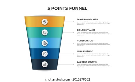 funnel chart with 5 points, infographic element template vector, can be used for marketing, sales, process flow