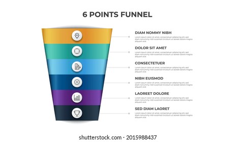 funnel chart with 6 points, infographic element template vector, can be used for marketing, sales, process flow