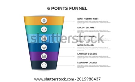 funnel chart with 6 points, infographic element template vector, can be used for marketing, sales, process flow