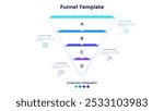 Funnel chart with four separate layers. Concept of 4 stages of business project development process. Corporate infographic design template. Modern flat vector illustration for data visualization.