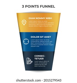 funnel chart infographic element vector with 3 points, options, list, can be used for digital marketing, sales, process flow