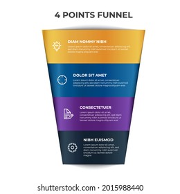 Funnel Chart Infographic Element Vector With 4 Points, Options, List, Can Be Used For Digital Marketing, Sales, Process Flow