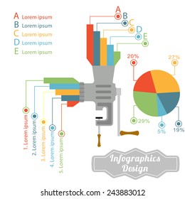 Funnel chart percentage infographic elements business template, five steps conversion or sales, sankey diagram