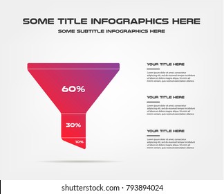 Funnel chart, percentage infographics. Element of graph, diagram with 3 options - parts, processes, timeline. Vector business template for presentation, workflow layout, annual report