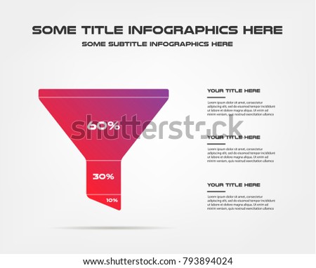 Funnel chart, percentage infographics. Element of graph, diagram with 3 options - parts, processes, timeline. Vector business template for presentation, workflow layout, annual report