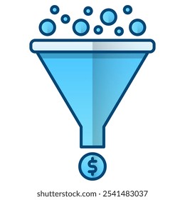 Funnel with coins icon, blue gradient vector illustration