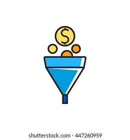 Funnel with Coins Line Icon