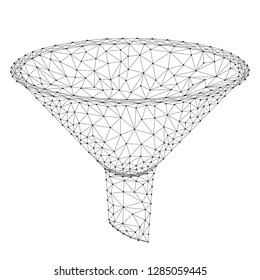 Funnel Concept Collecting Big Data Issuance From Abstract Futuristic Polygonal Black Lines And Dots. Vector Illustration.