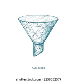 Embudo. Filtro de datos. Embudo digital de ventas polígono aislado. El concepto de marketing o de negocios. EPS 10