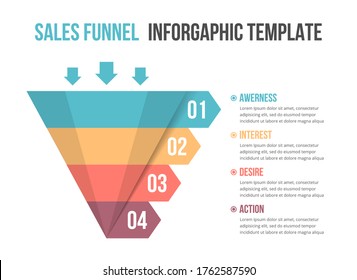 Funnel diagram with 4 elements, infographic template for web, business, presentations, vector eps10 illustration