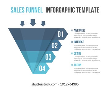 Funnel-Diagramm mit 4 Elementen, Infografik-Vorlage für Web, Business, Präsentationen, Vektoreps10 Illustration