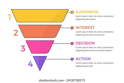 Diagrama de embudo con 4 elementos, plantilla infográfica para web, negocios, presentaciones, vectores eps10 ilustración