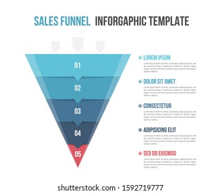 Funnel diagram with 5 elements, infographic template for web, business, presentations vector eps10 illustration