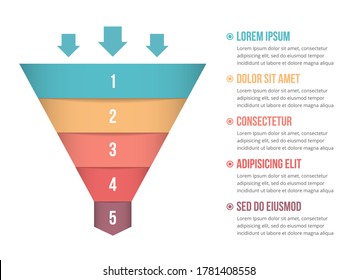 Funnel diagram with 5 elements, infographic template for web, business, presentations, vector eps10 illustration