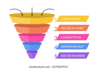 Funnel diagram with 5 elements, infographic template for web, business, presentations, vector eps10 illustration