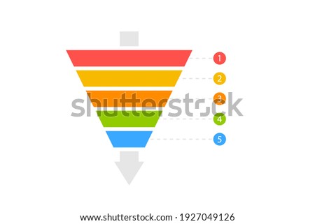 Funnel diagram five steps template. Clipart image isolated on white background.