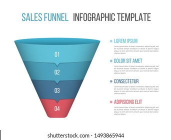 Funnel diagram with four segments, infographic template for web, business, presentations, vector eps10 illustration