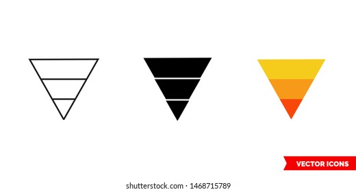 Funnel diagram icon of 3 types: color, black and white, outline. Isolated vector sign symbol.