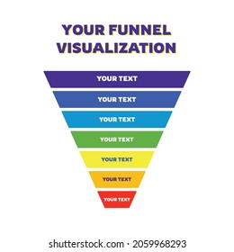 Funnel Diagram Seven Steps Vector Template. Clipart Image Isolated On White Background.