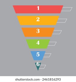 Funnel diagram six steps template. Clipart image isolated on white background.  Vector illustration. EPS 10