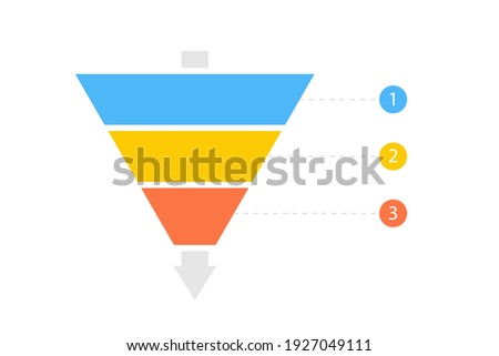 Funnel diagram three steps template. Clipart image isolated on white background.