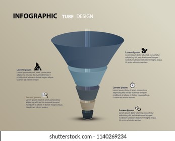 funnel divided into 5 vertical colorful parts or levels with tube glass.
Business info graphic template five process or step for business presentation.
