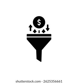 Trichter mit Dollarmünze und Pfeilen - Symbol für Finanzfluss