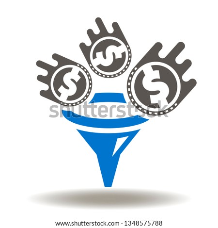 Funnel dollar coins flow icon vector. Sales funnel marketing logo. Transformation financial filter illustration.