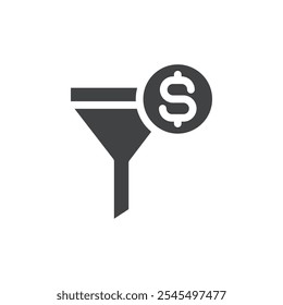 Funil com ícone de símbolo de dólar Contorno do logotipo do vetor