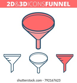The funnel filter.  Flat and isometric 3d outline icon set. The convercion concept, laboratory equipment line pictogram. Vector linear infographic elements for web design, s?ocial media, presentations
