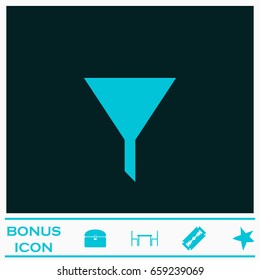 Funnel filter icon flat. Blue pictogram on dark background. Vector illustration symbol and bonus icons