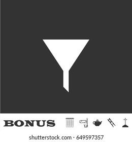 Funnel filter icon flat. White pictogram on black background. Vector illustration symbol and bonus icons