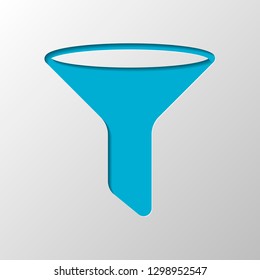funnel or filter icon. Paper design. Cutted symbol with shadow