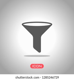 funnel or filter icon. Icon under spotlight. Gray background