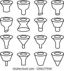 funnel and filter icons set line design