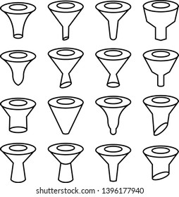 funnel and filter icons set line design